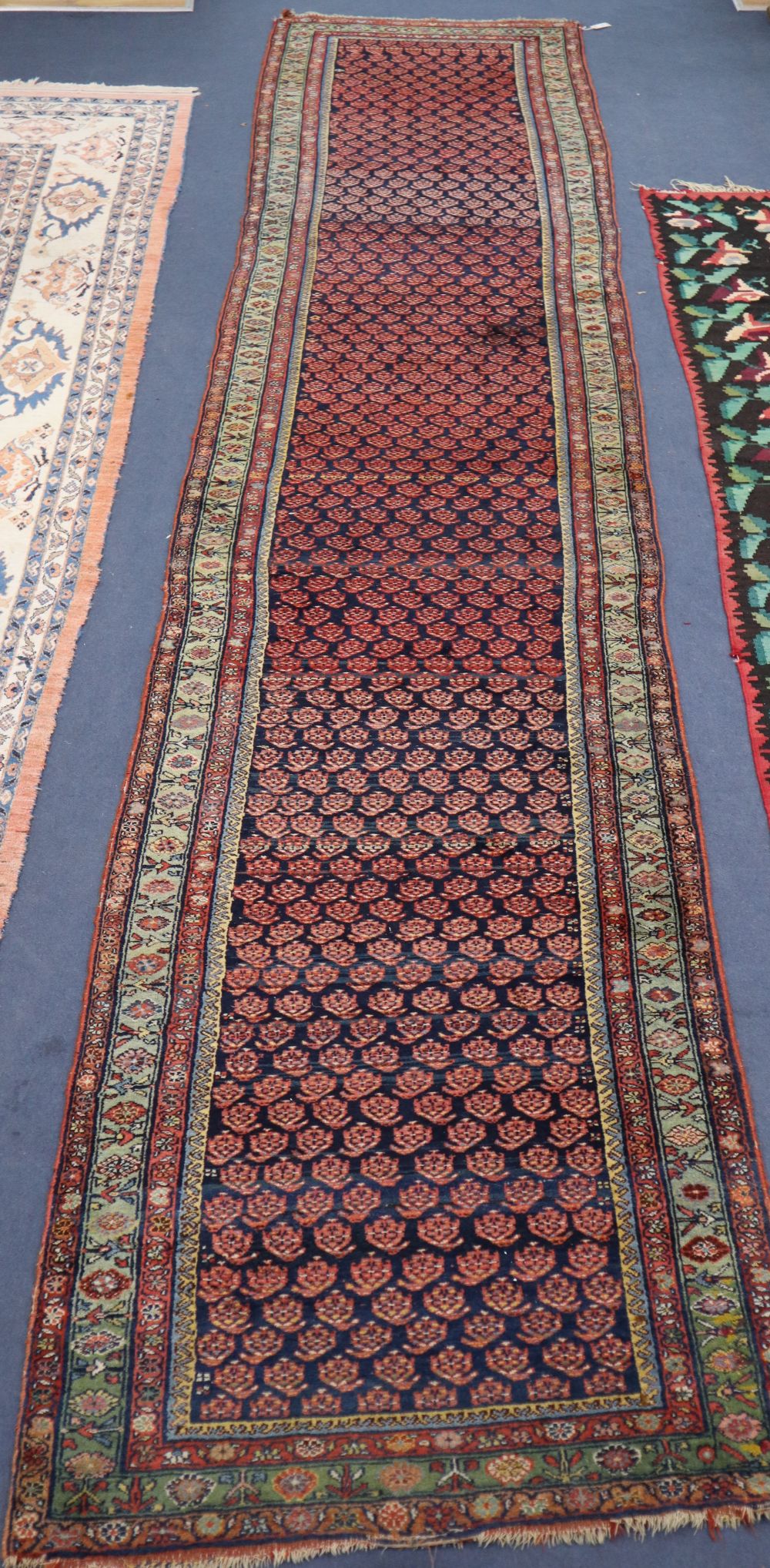 An Afshar blue ground runner, 530 x 110cm